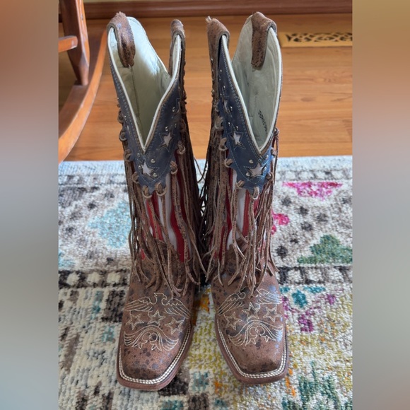 Brown and Red Fringed Heeled Boots Perfect for the 4th of July! Size 6/6.5 - Picture 4 of 7